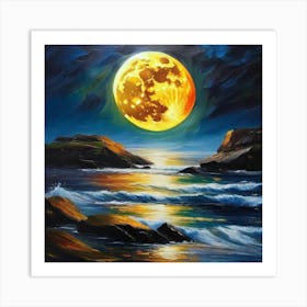 Full Moon Over The Ocean 1 Art Print