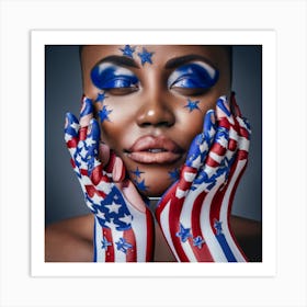 American Girl With American Flag Makeup 1 Art Print
