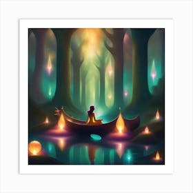 Meditating Girl In The Forest Art Print