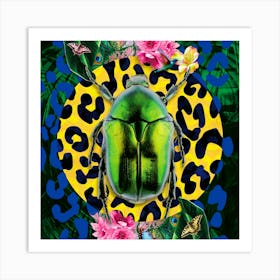 Insect Scarab Beetle Leopard Print Blue 1 Art Print