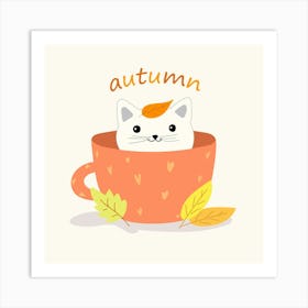 Autumn Cat In A Cup Art Print