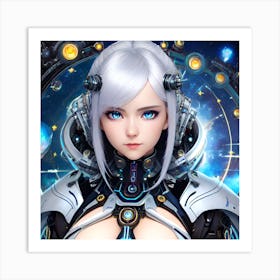 Surreal sci-fi anime cyborg limited edition 9/10 different characters White Haired Waifu Art Print