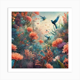 Birds And Flowers 1 Art Print