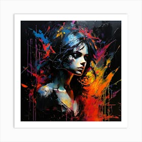 Girl With Colorful Hair Art Print