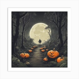 Halloween Pumpkins In The Forest Art Print