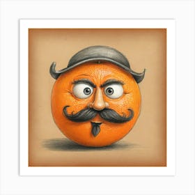 Orange With Mustache 7 Art Print