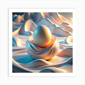 White Egg In A White Nest On A Wavy Abstract Background Art Print