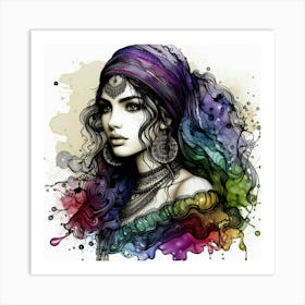 Woman With Colorful Hair Art Print