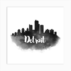 Watercolor Detroit Skyline Art Print
