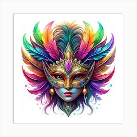 A Mystical And Enchanting Venetian Carnival Mask With Feathers And Jewels Art Print