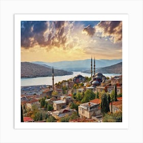 Turkish City At Sunset Art Print