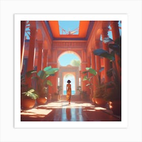 Woman In A Courtyard Art Print