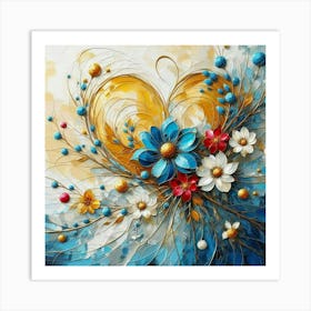 Heart shaped flowers acrylic art 3 Art Print