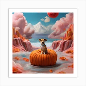 Dog On A Pumpkin Art Print