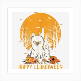 Happy Llamaween Llama Funny Halloween Boo Ghost Kids Girls Art Print