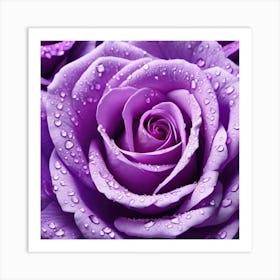 Purple Roses With Water Droplets Art Print