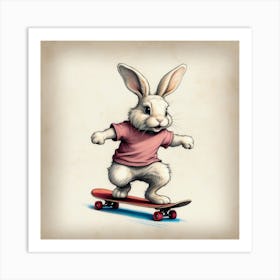 Rabbit On Skateboard 4 Art Print