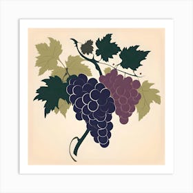 The Bunch of Grapes, Purple, Pink and Green on Beige Background Art Print
