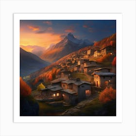 Village At Sunset 3 Art Print