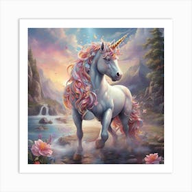 Unicorn In The Water Art Print