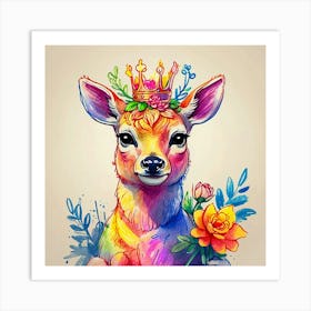 Deer In A Crown Art Print