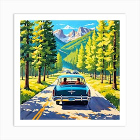 90's cars, A Nostalgic Painting Of A Classic 1960s Family Road Trip art print 34 Art Print