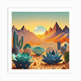 Firefly Beautiful Modern Abstract Succulent Landscape And Desert Flowers With A Cinematic Mountain V (3) Art Print