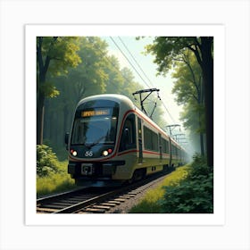 Modern Train Speeding Through A Forest With A Glass Roof And Windows 1 Art Print