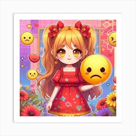 Anime Girl With Flowers Art Print