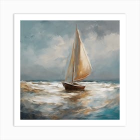 Sailboat In Rough Seas Art Print