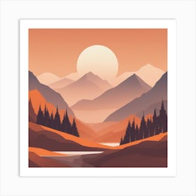 Misty mountains background in orange tone 111 Art Print