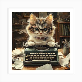 Funny Cat Writer Vintage 13 Art Print