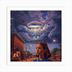 Ufo in the colorful dark Art Print