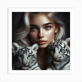 White Tiger Cubs 4 Art Print