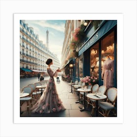 A café in the center of Paris in a beautiful dress by Naderen 1 Art Print