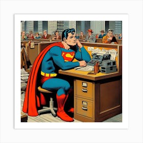 Superman sitting at a cubical, 1930's comic 1 Art Print