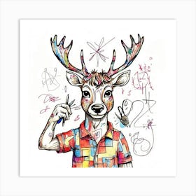 Deer With Scissors Art Print