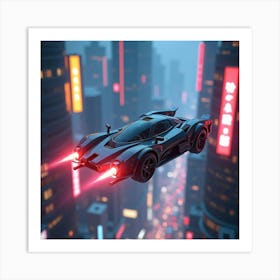 Futuristic Flying Car With Jet Thrusters, Hovering Above A Neon Lit City 1 Art Print