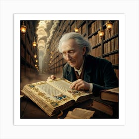 Old Man In Library 4 Art Print