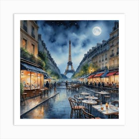 A Parisian Sketch Paris At Night Art Print