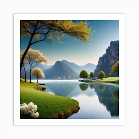 Lake Landscape Wallpaper Art Print