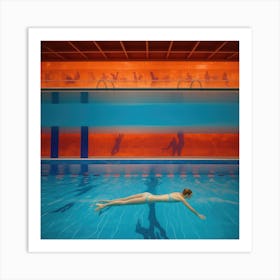 In Style of David Hockney. Swimming Pool at Night Series 2 Art Print