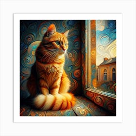 Orange Cat Looking Out The Window Art Print