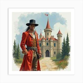 Michael Jackson In A Watercolor Ancient Castle Setting 1 Art Print