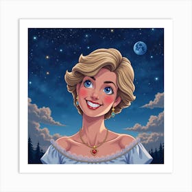 Smiling Princess Diana Framed By A Stunning Watercolor Night Sky 1 Art Print