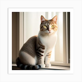 Cat Sitting On A Window Sill Art Print