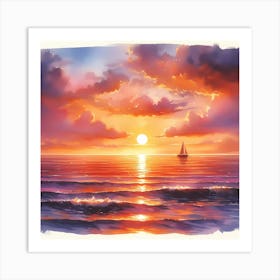 Sunset Over The Ocean 2 Art Print