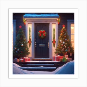 Christmas Decoration On Home Door Unreal Engine Greg Rutkowski Loish Rhads Beeple Makoto Shink (3) Art Print