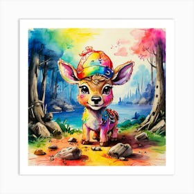 Deer Watercolor Painting 3 Art Print