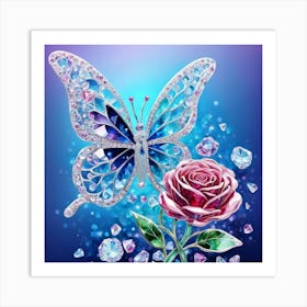 Crystal Butterfly And Rose Art Print